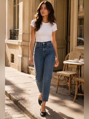 Mango French Girl Mom Jeans 25 Vintage Wash High Rise Ankle Denim NWT